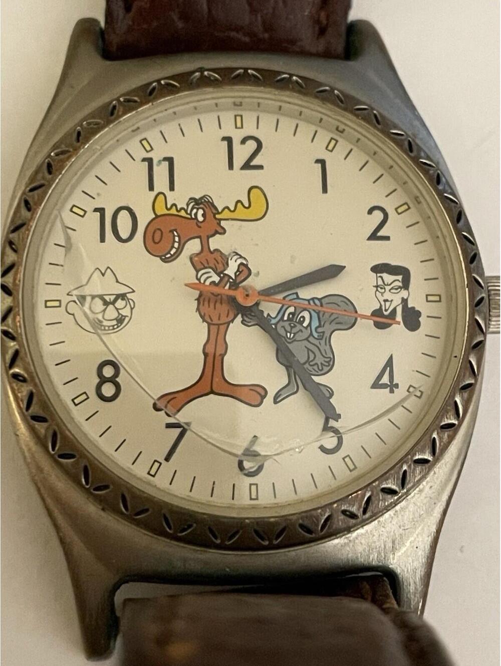 Rocky And Bullwinkle Watch By Fossil AS IS For Parts Or Repair Only Damaged
